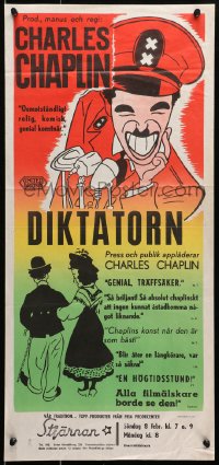 7t001 GREAT DICTATOR Swedish stolpe 1940s Charlie Chaplin directs and stars, wacky WWII comedy!