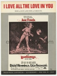 7w316 BARBARELLA sheet music 1968 Roger Vadim, McGinnis art, Jane Fonda, I Love All the Love in You
