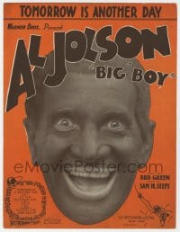 7w319 BIG BOY sheet music 1930 great portrait of Al Jolson in blackface, Tomorrow is Another Day!