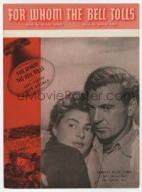 7w342 FOR WHOM THE BELL TOLLS sheet music 1943 Gary Cooper & Ingrid Bergman, the title song!
