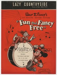 7w346 FUN & FANCY FREE sheet music 1947 Walt Disney, cool art of Mickey & Donald, Lazy Countryside!
