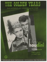 7w361 HOUDINI sheet music 1953 Tony Curtis as the magician & sexy Janet Leigh, The Golden Years!