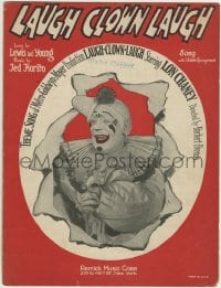 7w370 LAUGH CLOWN LAUGH sheet music 1928 great image of Lon Chaney in clown makeup, the title song!