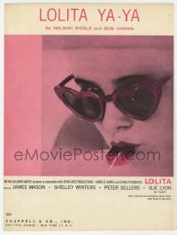7w372 LOLITA sheet music 1962 Stanley Kubrick, sexy Sue Lyon with heart sunglasses & lollipop!