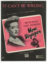 7w386 NOW, VOYAGER sheet music 1942 classic romantic tearjerker, Bette Davis, It Can't Be Wrong!