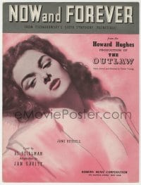 7w389 OUTLAW sheet music 1946 art of sexy Jane Russell, Howard Hughes, Now and Forever!