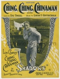 7w403 SHADOWS sheet music 1922 Lon Chaney Sr. in yellowface makeup as Ching Ching Chinaman!