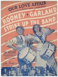 7w421 STRIKE UP THE BAND sheet music 1940 Mickey Rooney & Judy Garland with drums, Our Love Affair!