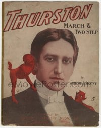 7w425 THURSTON MARCH & TWO STEP sheet music 1913 great art of tiny devils on man's shoulders!
