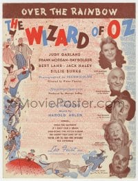 7w436 WIZARD OF OZ sheet music 1939 Over the Rainbow, most classic song from the movie!