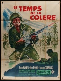 7y614 BETWEEN HEAVEN & HELL French 1p 1957 different art of WWII soldier Robert Wagner by Geleng!