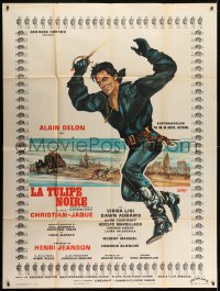 7y622 BLACK TULIP French 1p 1964 full-length art of heroic swashbuckler Alain Delon by Siry!