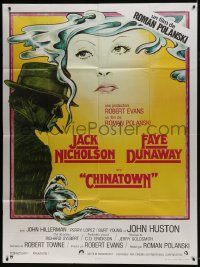 7y649 CHINATOWN French 1p R1970s art of Jack Nicholson & Faye Dunaway by Jim Pearsall, Roman Polanski