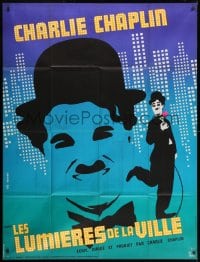 7y652 CITY LIGHTS French 1p R1970s Charlie Chaplin as the Tramp, classic boxing comedy, Kouper art!