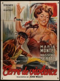 7y653 CITY OF VIOLENCE French 1p 1951 art of sexy Maria Montez in showgirl outfit + Serato with gun!