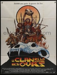 7y654 CLAN OF THE CAVE BEAR French 1p 1986 cool different caveman artwork by Philippe Druillet!