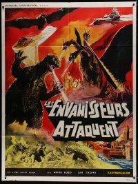 7y679 DESTROY ALL MONSTERS French 1p R1970s different art with Godzilla, Ghidorah, Rodan & more!