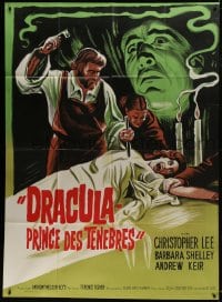 7y689 DRACULA PRINCE OF DARKNESS French 1p R1960s art of Christopher Lee + man driving stake!