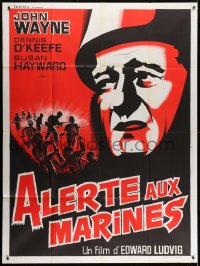 7y716 FIGHTING SEABEES French 1p R1960s cool different artwork of John Wayne in World War II!