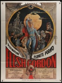 7y720 FLESH GORDON French 1p 1975 sexy sci-fi spoof, wacky erotic super hero art by George Barr!
