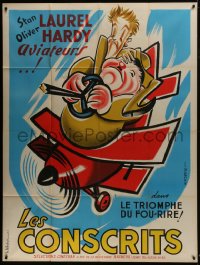 7y722 FLYING DEUCES French 1p R1950s great cartoon art of Stan Laurel & Oliver Hardy in plane!
