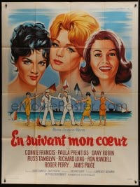 7y723 FOLLOW THE BOYS French 1p 1964 different Soubie art of Connie Francis, Prentiss & Dany Robin!