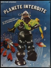 7y725 FORBIDDEN PLANET French 1p R1970s different art of Robby the Robot carrying Jack Kelly!