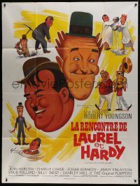 7y730 FURTHER PERILS OF LAUREL & HARDY French 1p R1970s different art of Stan & Ollie by Grinsson!