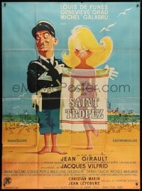 7y736 GENDARME OF ST TROPEZ French 1p R1966 Symeoni art of Louis de Funes covering sexy naked girl!