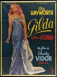 7y738 GILDA French 1p R1972 art of sexy Rita Hayworth full-length in sheath dress by Boris Grinsson!
