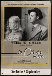 7y743 GLASS KEY advance DS French 1p R1990s different close up of Alan Ladd & sexy Veronica Lake!