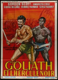 7y745 GOLIATH & THE REBEL SLAVE French 1p 1964 art of barechested Gordon Scott & Sergre Nubret!