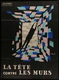 7y754 HEAD AGAINST THE WALL teaser French 1p 1959 La Tete Contre les Murs, great Bernard Villemot art!