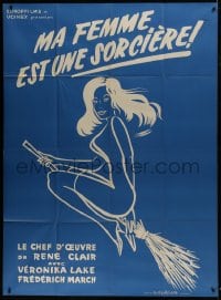 7y766 I MARRIED A WITCH blue style French 1p R1960s art of sexy witch Veronica Lake on a broom!