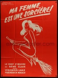 7y767 I MARRIED A WITCH red style French 1p R1960s art of sexy witch Veronica Lake on a broom!