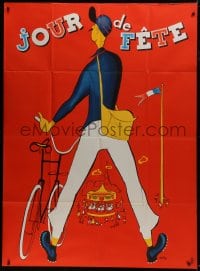 7y780 JOUR DE FETE French 1p R1960s great art of postman Jacques Tati with bicycle by Rene Peron!