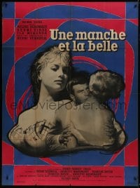 7y785 KISS FOR A KILLER white title French 1p 1957 c/u of sexy Mylene Demongeot & Henri Vidal!