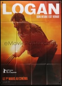 7y822 LOGAN teaser French 1p 2017 Jackman in the title role as Wolverine holding Dafne Keen!
