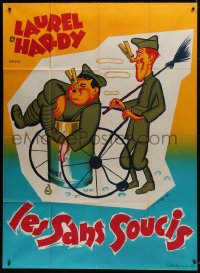 7y865 PACK UP YOUR TROUBLES French 1p R1950s wacky different Belinsky art of Laurel & Hardy!