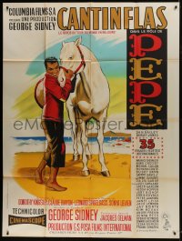 7y872 PEPE French 1p R1960s different Jean Mascii art of Cantinflas & horse on the beach!