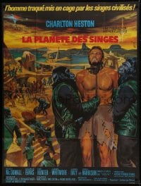 7y878 PLANET OF THE APES French 1p 1968 art of enslaved Charlton Heston by Jean Mascii!