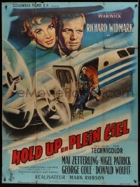 7y888 PRIZE OF GOLD French 1p 1955 different Mascii art of Richard Widmark & Zetterling over plane!