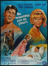 7y910 SEND ME NO FLOWERS French 1p 1965 different art of Rock Hudson & Doris Day by Boris Grinsson!
