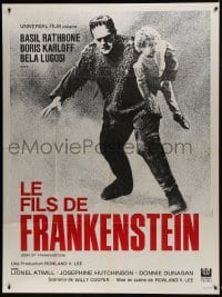 7y921 SON OF FRANKENSTEIN French 1p R1969 cool full-length image of Boris Karloff carrying child!