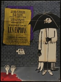 7y926 SPIES French 1p 1957 Henri-Georges Clouzot, Sine cartoon art of spy under umbrella!