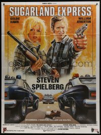 7y934 SUGARLAND EXPRESS French 1p R1980s Steven Spielberg, Goldie Hawn, cool different Sator art!