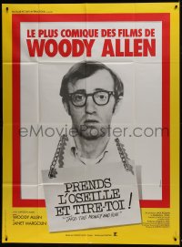 7y941 TAKE THE MONEY & RUN French 1p R1970s wacky Woody Allen mug shot in classic mockumentary!