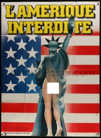 7y951 THIS IS AMERICA French 1p 1982 wacky different art of half-naked Lady Liberty by Landi!