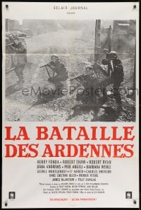 7y531 BATTLE OF THE BULGE French 32x48 R1960s different image of WWII soldiers aiming their guns!