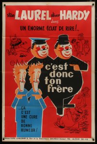 7y539 OUR RELATIONS French 32x47 R1950s different Seguin art of clowns Stan Laurel & Oliver Hardy!